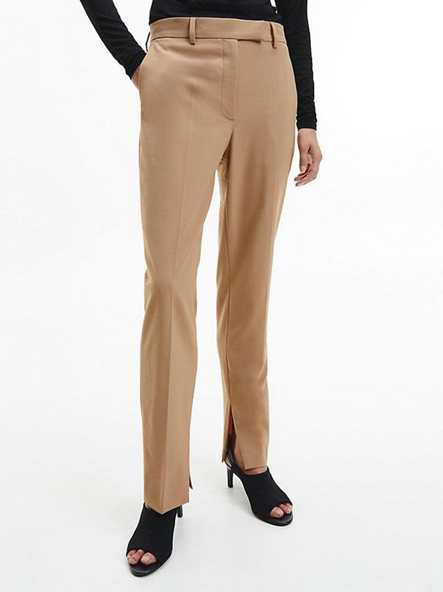 Calvin Klein USA Slim Tailored Slit Cuff Womens Pants Brown 0629185-CQ